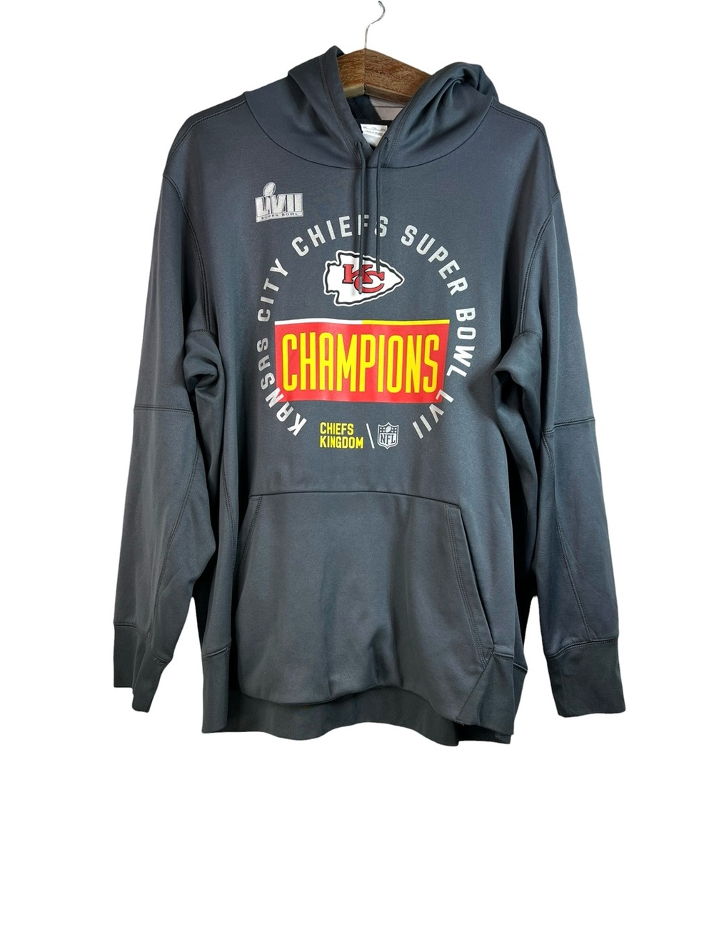 Nike Kansas City Chiefs Super Bowl LVII Champions Gray Hoodie Sweater Mens XXL